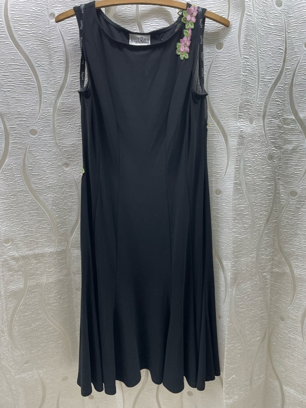 Joseph Ribkoff Dress Womens‎ 10 Black Floral Embroidered Sheer Mesh Back Midi